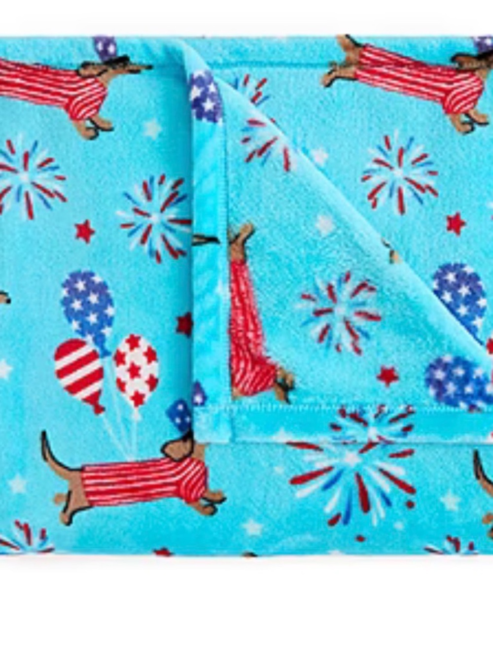 Expressions Light Blue Dachshund & Fireworks Velvet Plush Throw